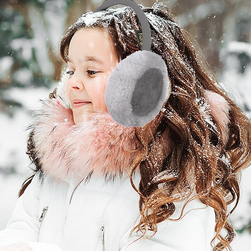 Aurya Kids Classic Ear Warmers/Earmuffs-Winter Faux Fur Warm Ear Muffs for Boys and Girls (Grey) - Image 2